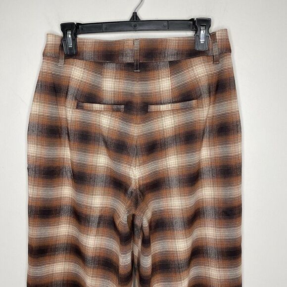 C&A Clockhouse Pants Womens 40 Brown Plaid Trousers NEW Straight Wide Leg 28" W - Picture 5 of 10